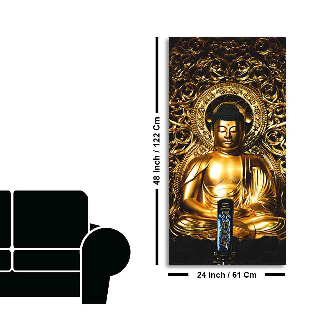 Gautam Buddha Golden Sculpture Vertical Wall Painting - Decor Smart