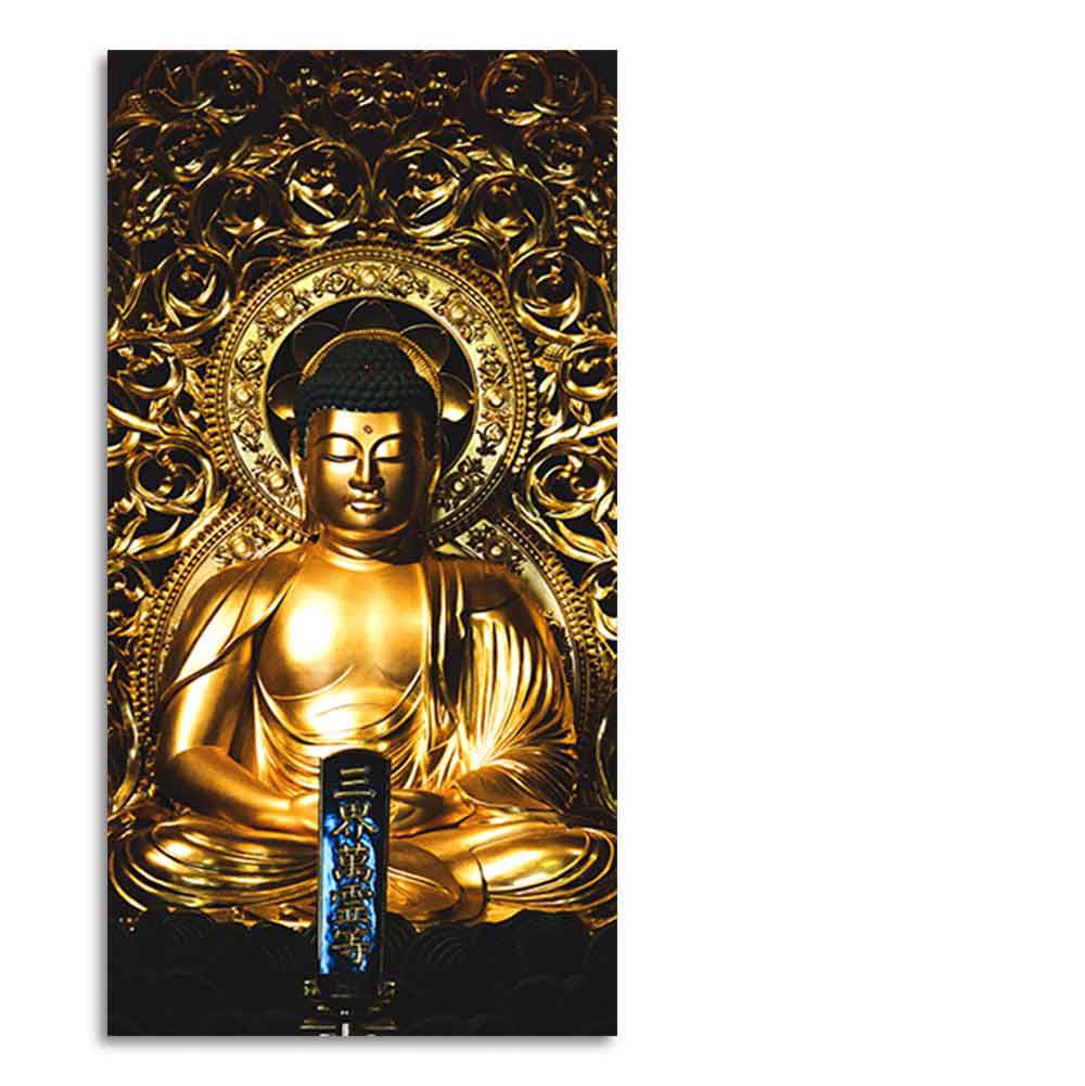Gautam Buddha Golden Sculpture Vertical Wall Painting - Decor Smart