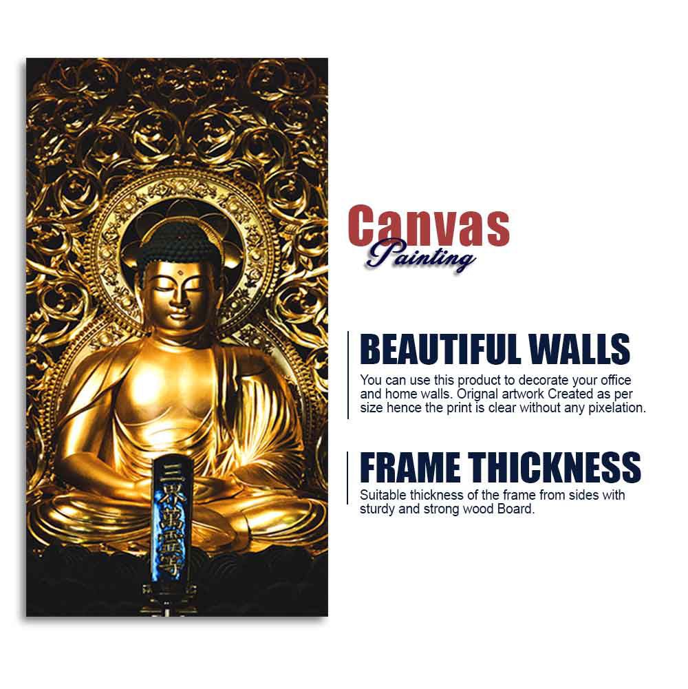 Gautam Buddha Golden Sculpture Vertical Wall Painting - Decor Smart
