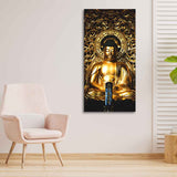 Gautam Buddha Golden Sculpture Vertical Wall Painting - Decor Smart