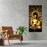 Gautam Buddha Golden Sculpture Vertical Wall Painting - Decor Smart