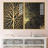 Geometric and Leaf Pattern Acrylic Floating Wall Painting Set of 2 - Decor Smart