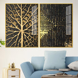 Geometric and Leaf Pattern Acrylic Floating Wall Painting Set of 2 - Decor Smart
