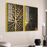 Geometric and Leaf Pattern Acrylic Floating Wall Painting Set of 2 - Decor Smart