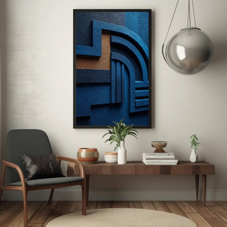 Geometric Architectural Blue Abstract 3D Wall Art Home Decor