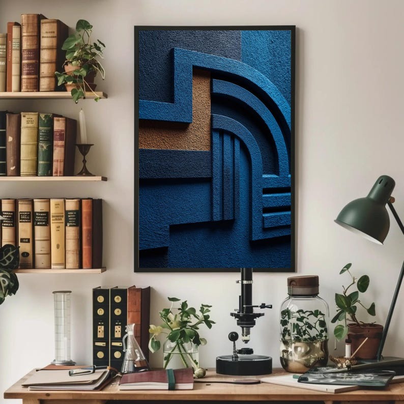 Geometric Architectural Blue Abstract 3D Wall Art Home Decor