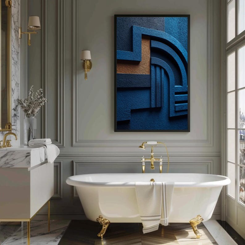 Geometric Architectural Blue Abstract 3D Wall Art Home Decor