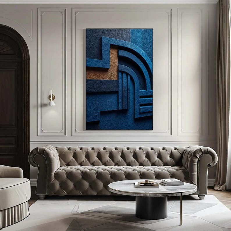 Geometric Architectural Blue Abstract 3D Wall Art Home Decor