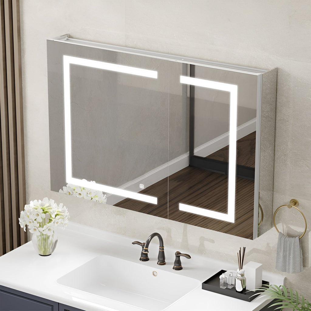 Geometric LED Light Mirror Cabinet with Soft Close Doors