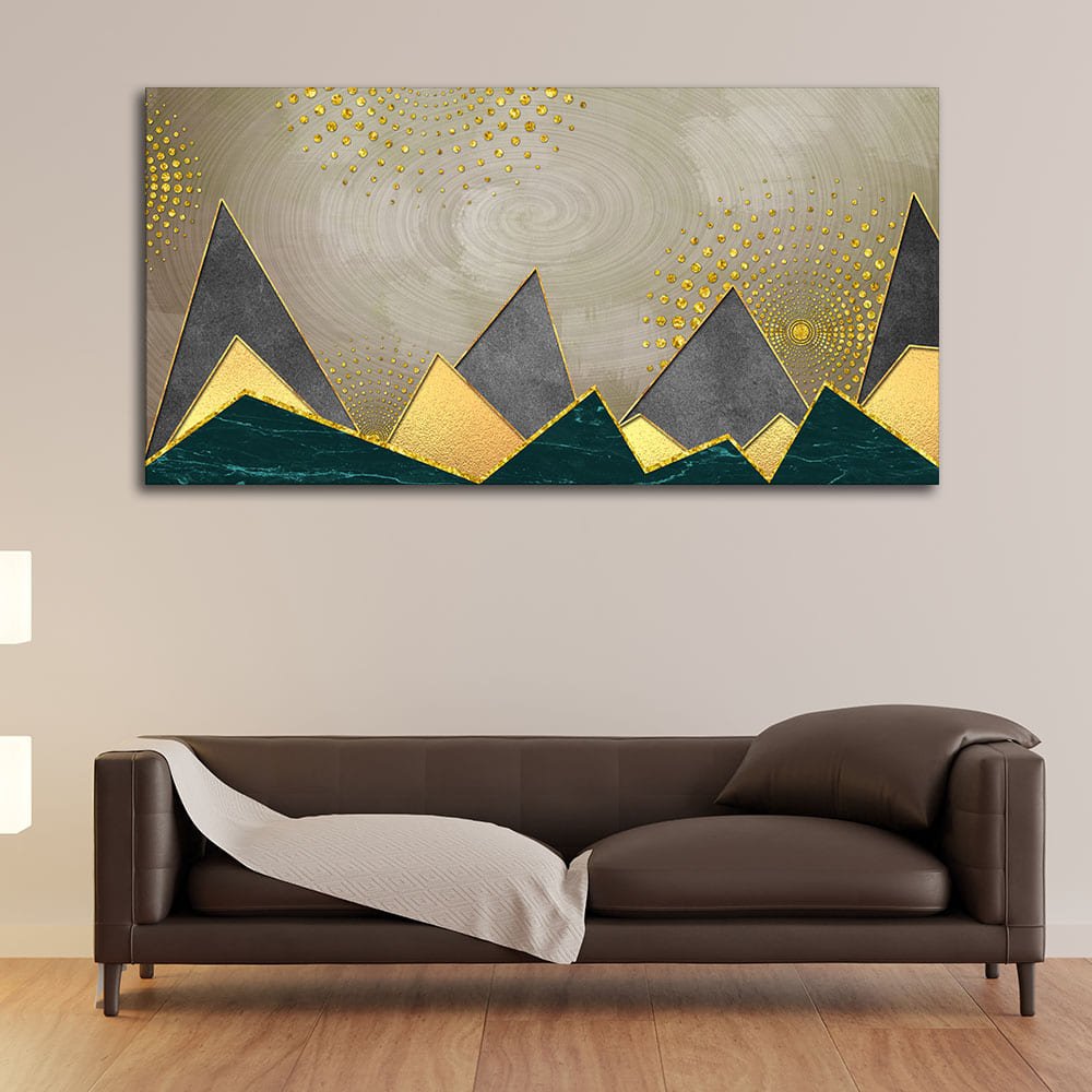 Geometric Shapes with Golden and dark triangles Canvas Wall Painting - Decor Smart