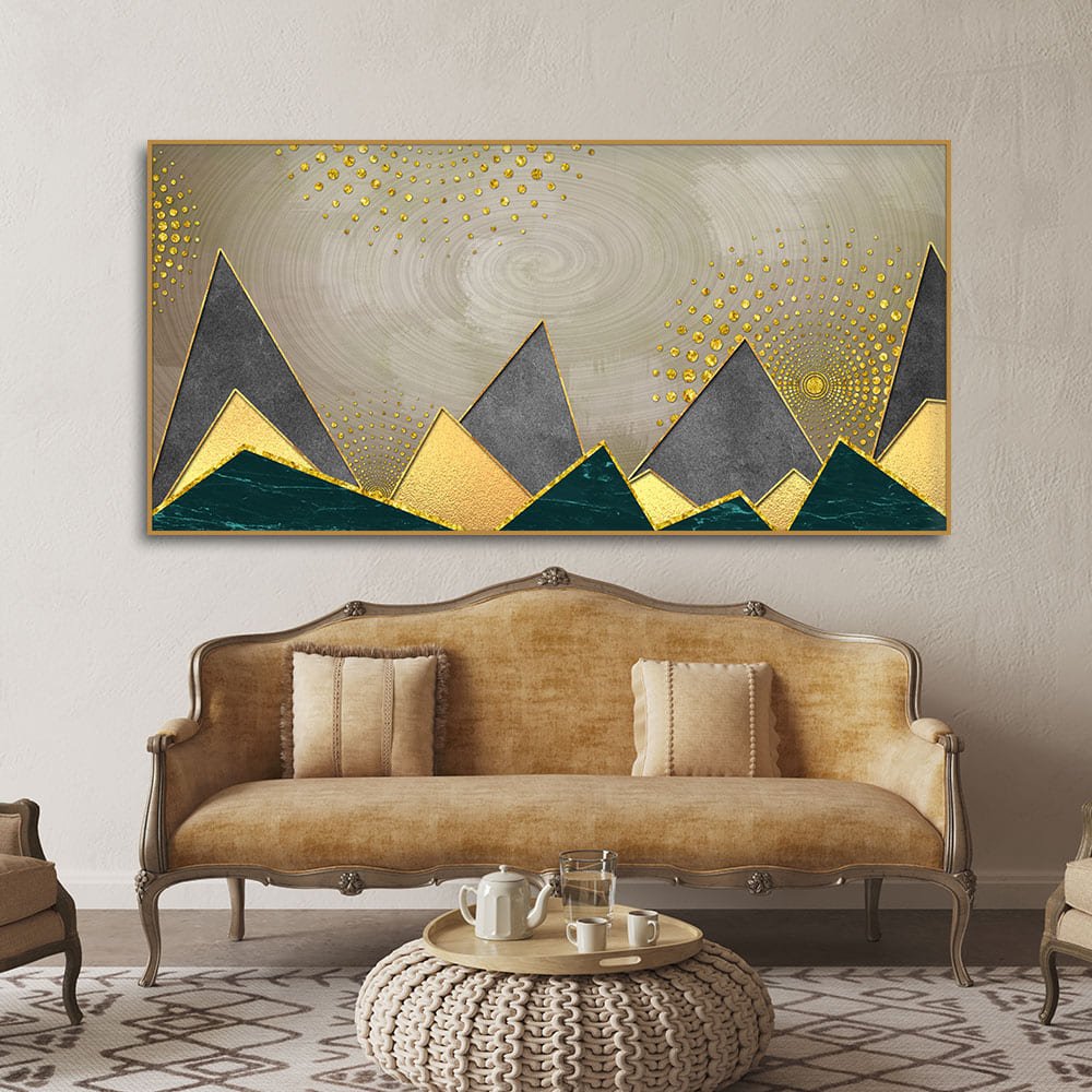 Geometric Shapes with Golden and dark triangles Canvas Wall Painting - Decor Smart