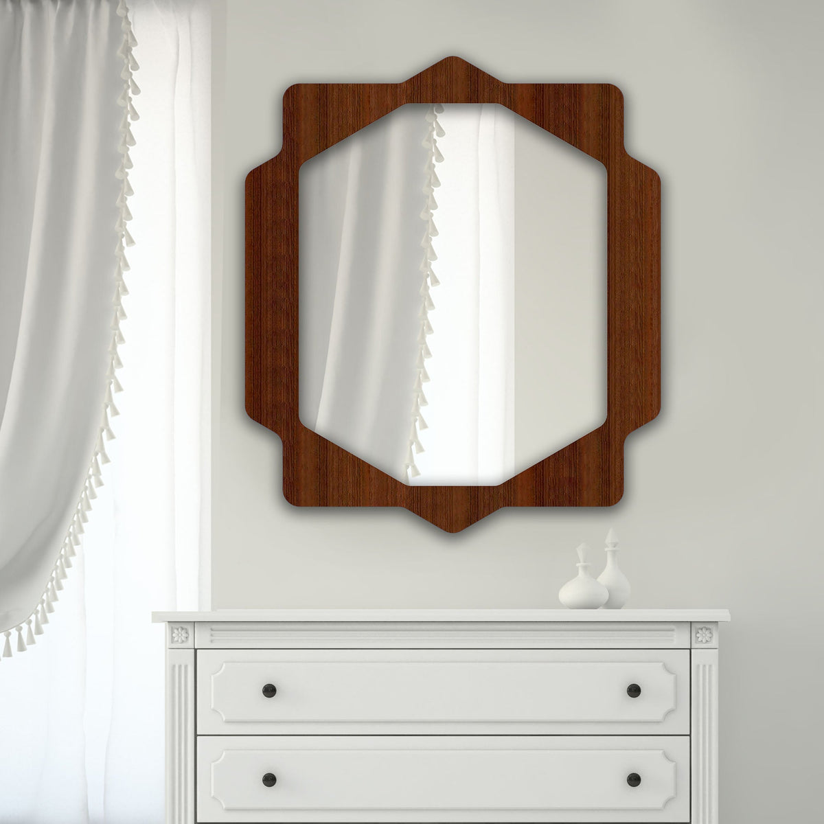 Geometrical Hexagon Shape Decorative Wooden Wall Mirror - Decor Smart