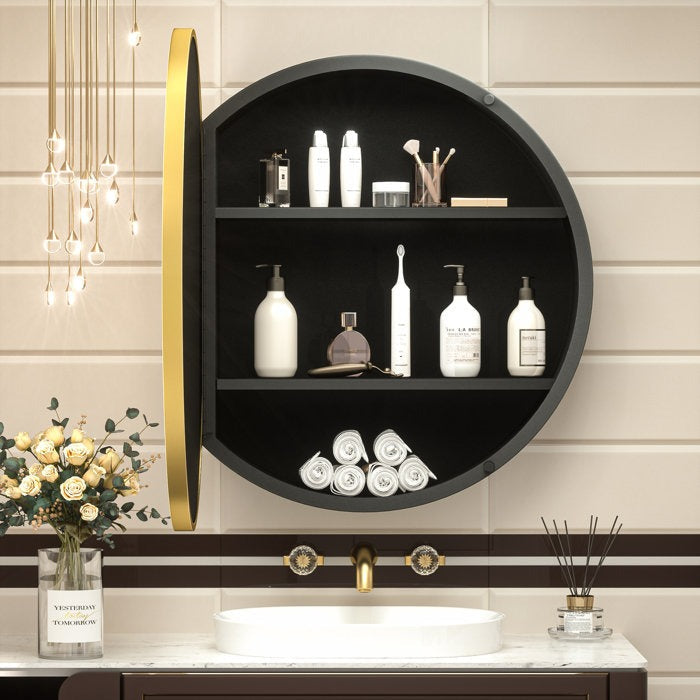 Gervon Round Medicine Cabinet Golden Wall Mounted Mirror