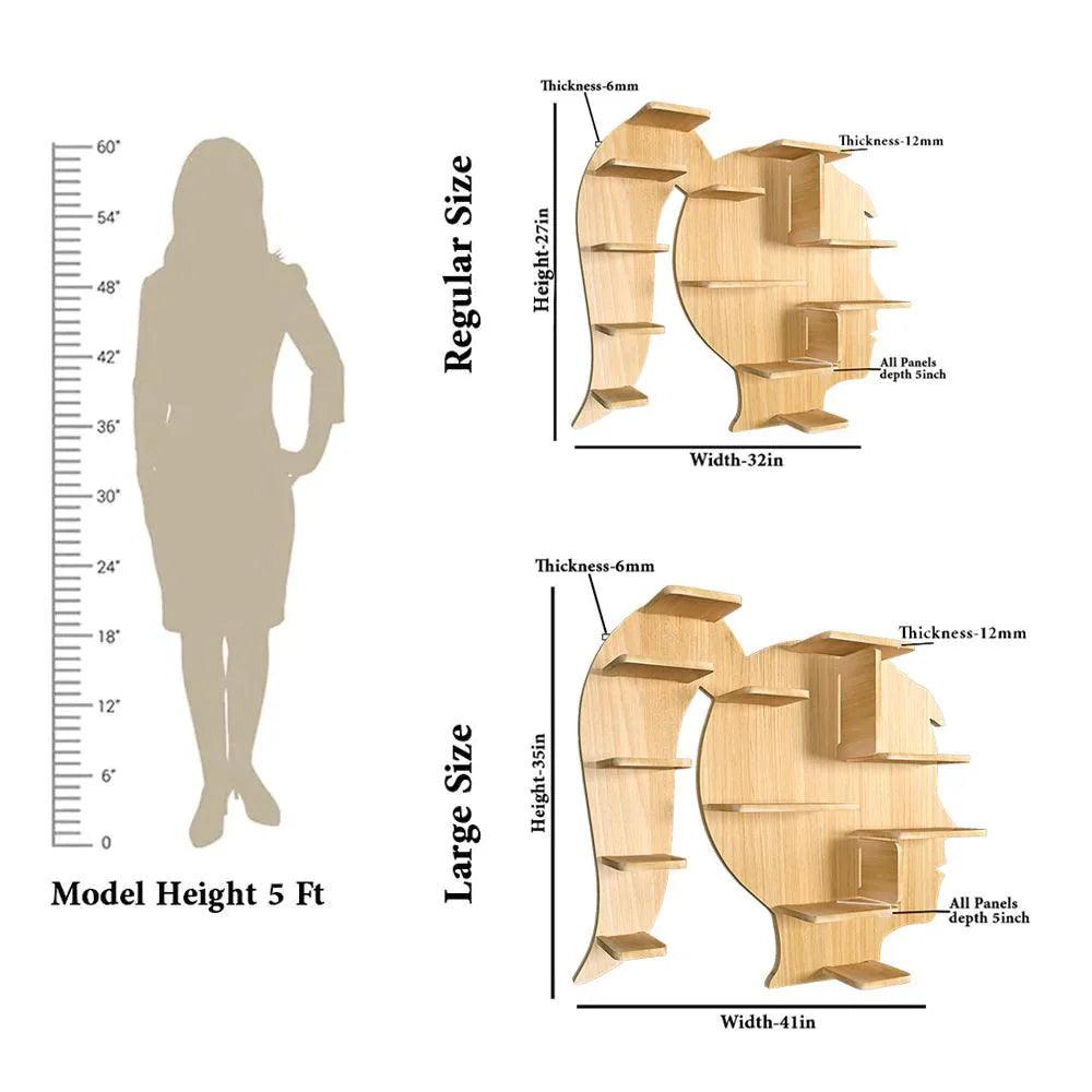 Girl Backlit Designer Wooden Wall Shelf / Book Shelf / Night Light, Light Oak Finish - Decor Smart