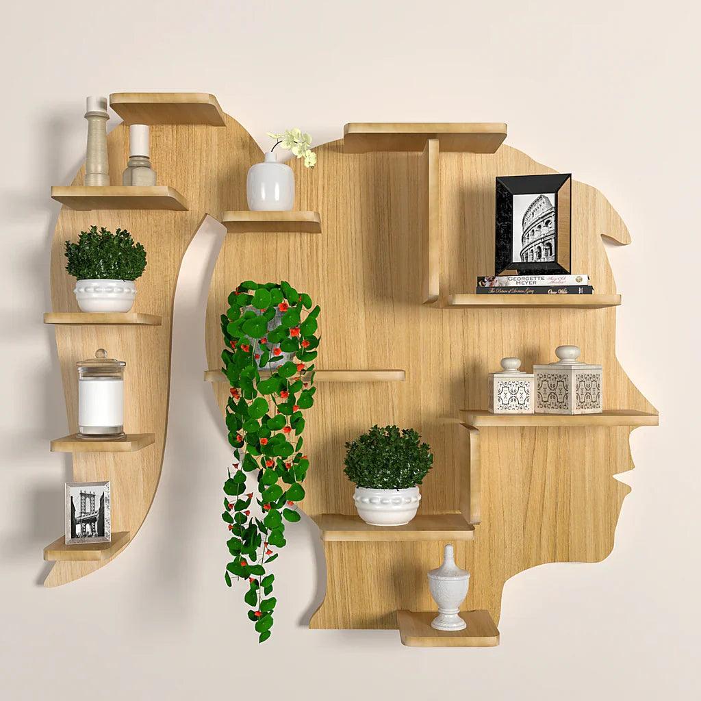 Girl Backlit Designer Wooden Wall Shelf / Book Shelf / Night Light, Light Oak Finish - Decor Smart