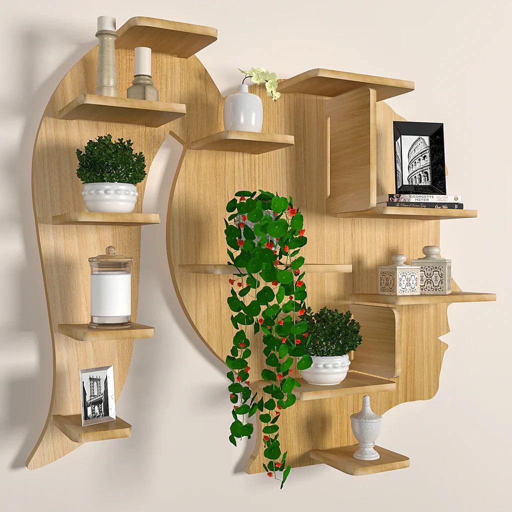 Girl Backlit Designer Wooden Wall Shelf / Book Shelf / Night Light, Light Oak Finish - Decor Smart