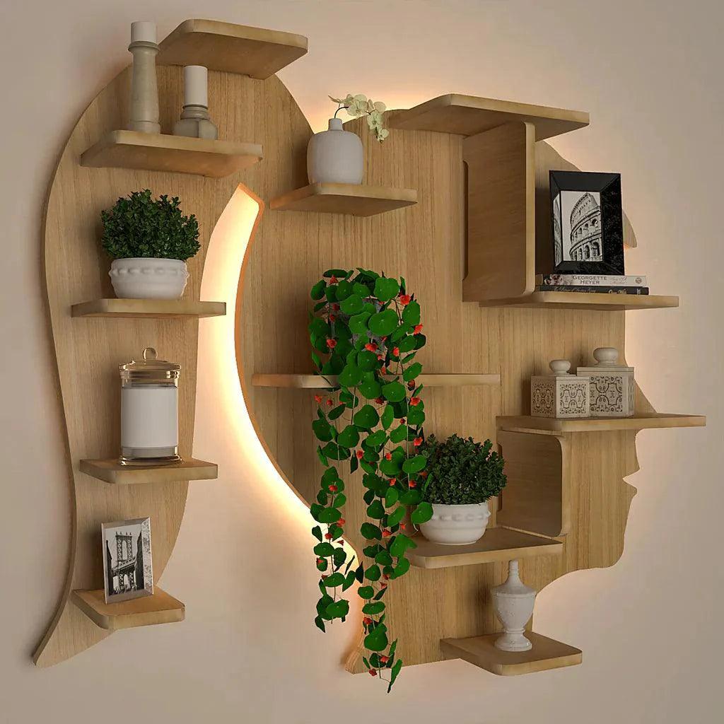 Girl Backlit Designer Wooden Wall Shelf / Book Shelf / Night Light, Light Oak Finish - Decor Smart