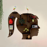 Girl Backlit Designer Wooden Wall Shelf / Book Shelf / Night Light, Walnut Finish - Decor Smart