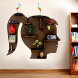 Girl Backlit Designer Wooden Wall Shelf / Book Shelf / Night Light, Walnut Finish - Decor Smart