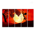 Girl Catching Bird Premium Wall Painting Set of Five Pieces