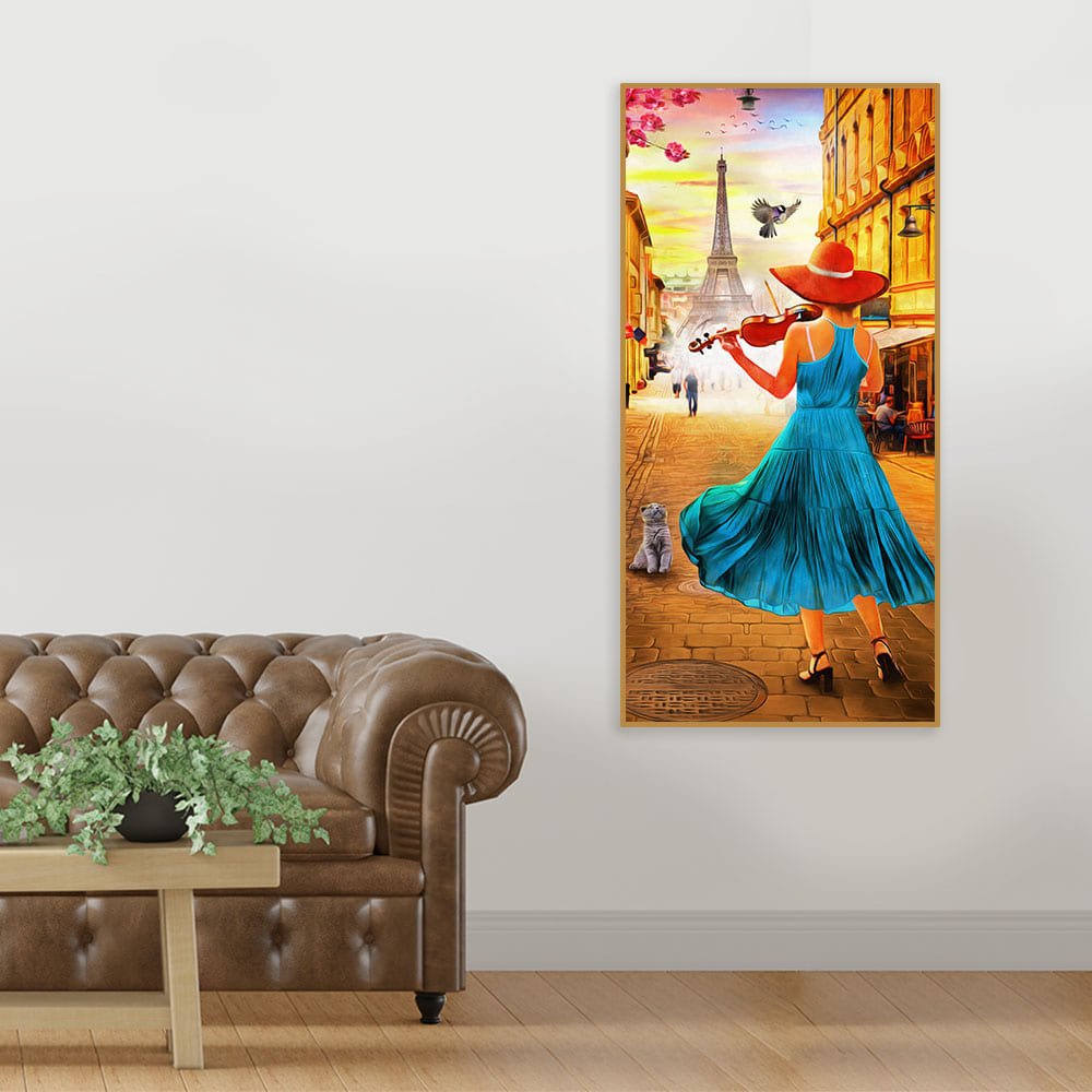 Girl Playing Violin and Eiffel Tower Canvas Wall Painting - Decor Smart
