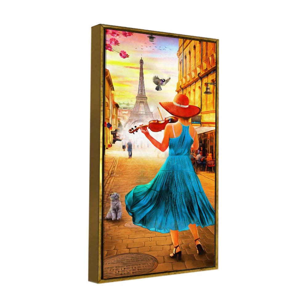 Girl Playing Violin and Eiffel Tower Canvas Wall Painting - Decor Smart