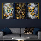 Glittering Butterflies In Cosmic Galaxy Floating Frame Crystal Wall Painting Set of 3