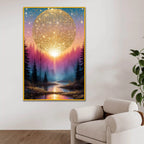 Glittering Sun Over Forest Floating Frame Crystal Wall Painting