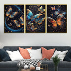 Glittery Cosmic Butterfly In Galaxy Floating Frame Crystal Wall Painting Set of 3