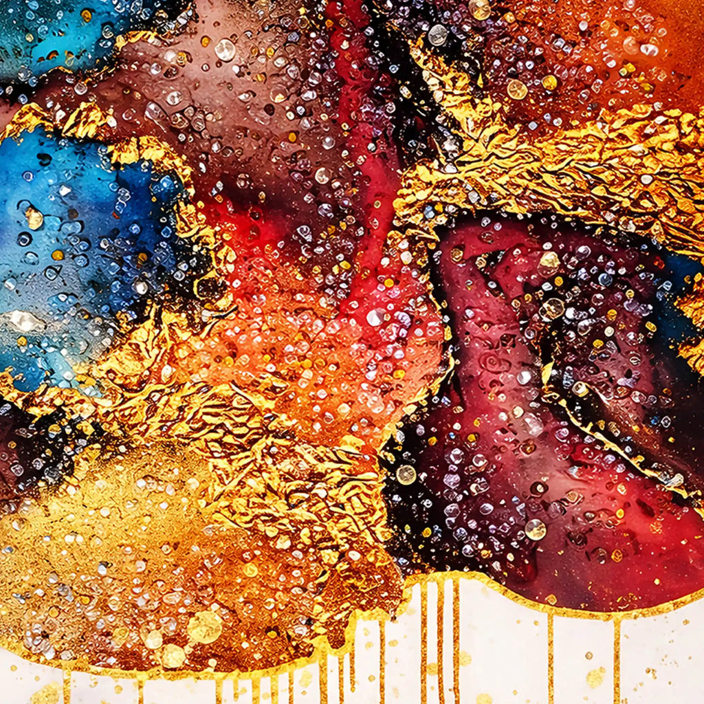 Gold Drip Abstract Art Floating Frame Crystal Wall Painting