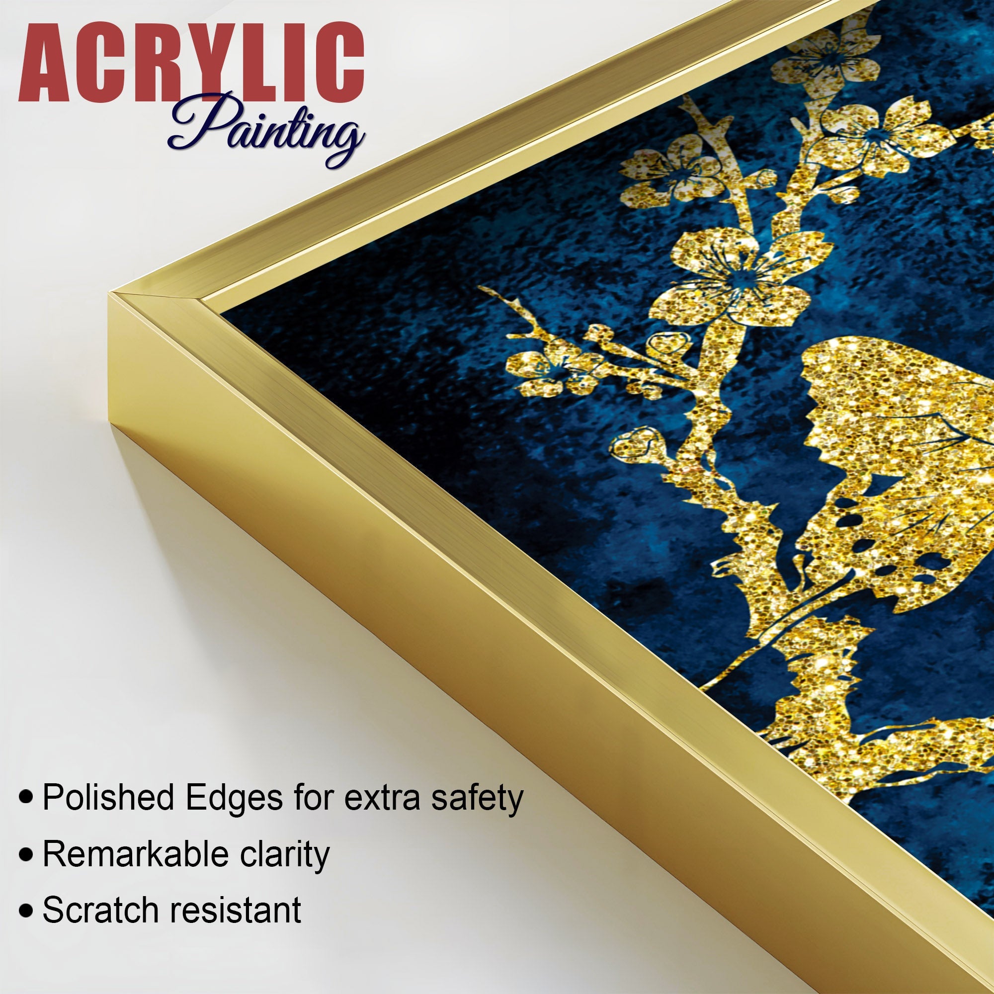 Gold Foil Butterfly Acrylic Art Floating Wall Painting Set Of 2