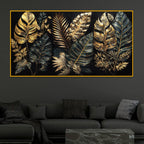 Gold Texture Leaf Crystal Glass Painting for Stylish Home Décor