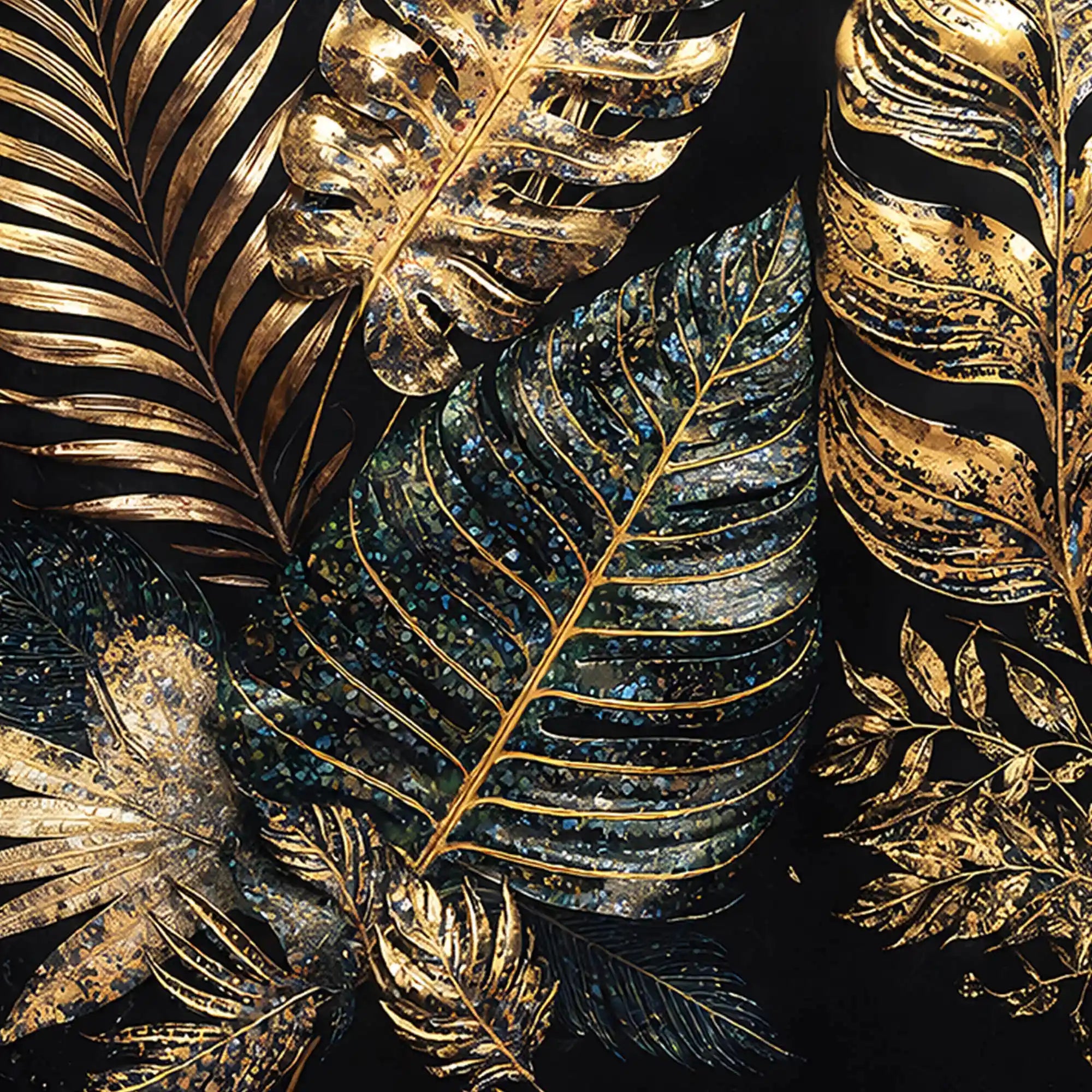 Gold Texture Leaf Crystal Glass Painting for Stylish Home Décor