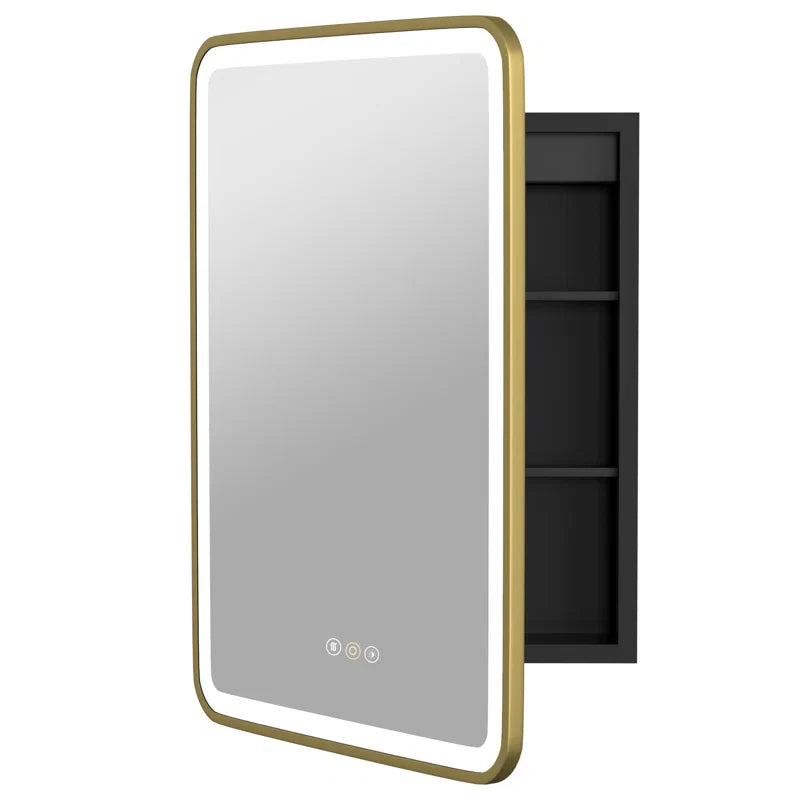 Gold Trimmed LED Mirror for Modern Bathroom