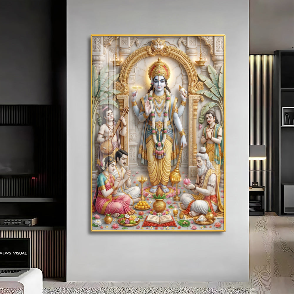 Lord Satyanarayana Premium Acrylic Vertical Wall Art