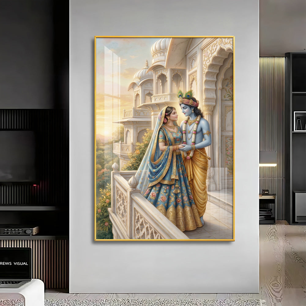 Hindu Deities Radha and Krishna Premium Acrylic Vertical Wall Art
