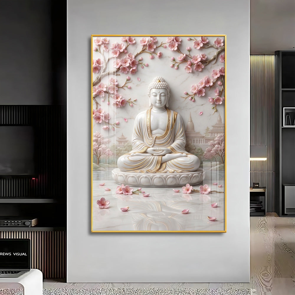 White Buddha Statue Premium Acrylic Vertical Wall Art