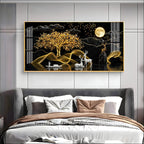 White Deer With Golden Tree Premium Acrylic Horizontal Wall Art