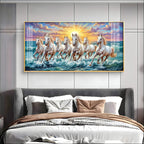 7 Running Horses Galloping Across Water Premium Acrylic Horizontal Wall Art