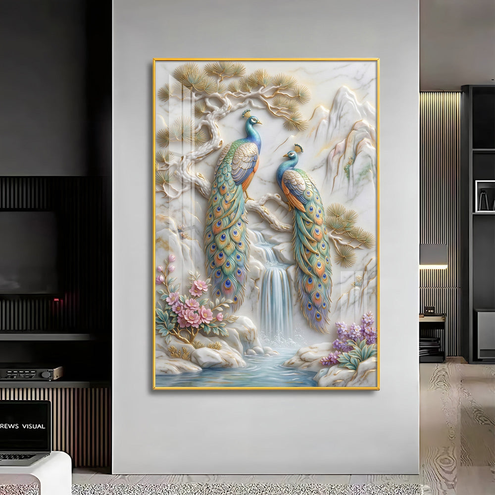 Amazing Two Peacocks Premium Acrylic Vertical Wall Art