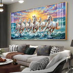 7 Running Horses Galloping Across Water Premium Acrylic Horizontal Wall Art