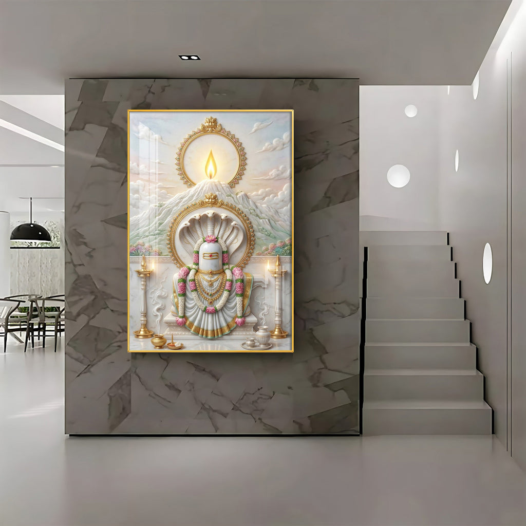 Shiva Lingam With Mount Kailash Premium Acrylic Vertical Wall Art