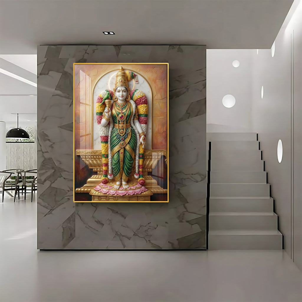 Divine Goddess Meenakshi Amman Premium Acrylic Vertical Wall Art