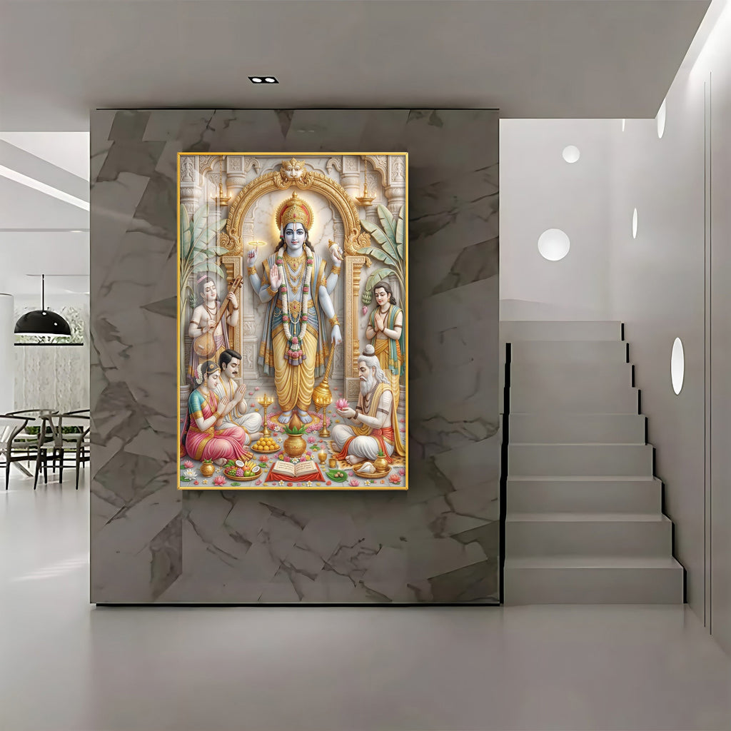 Lord Satyanarayana Premium Acrylic Vertical Wall Art