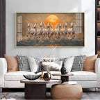 Majestic White Horses With Warm Sun Premium Acrylic Horizontal Wall Art