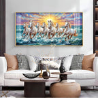 7 Running Horses Galloping Across Water Premium Acrylic Horizontal Wall Art