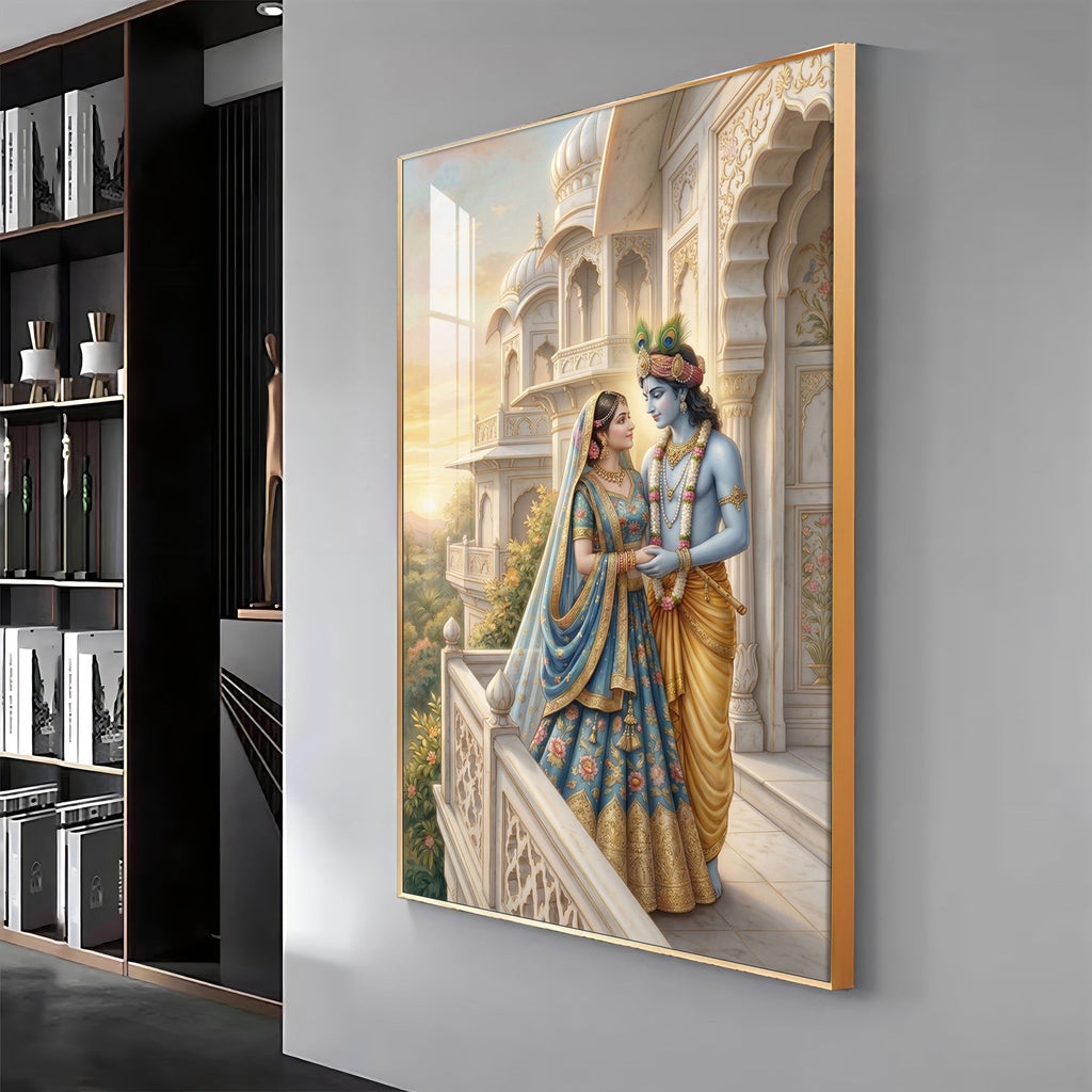 Hindu Deities Radha and Krishna Premium Acrylic Vertical Wall Art