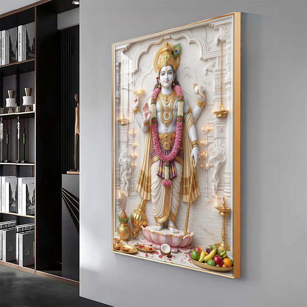 Vishnu Bhagwan With Sudarshana Chakra Premium Acrylic Vertical Wall Art