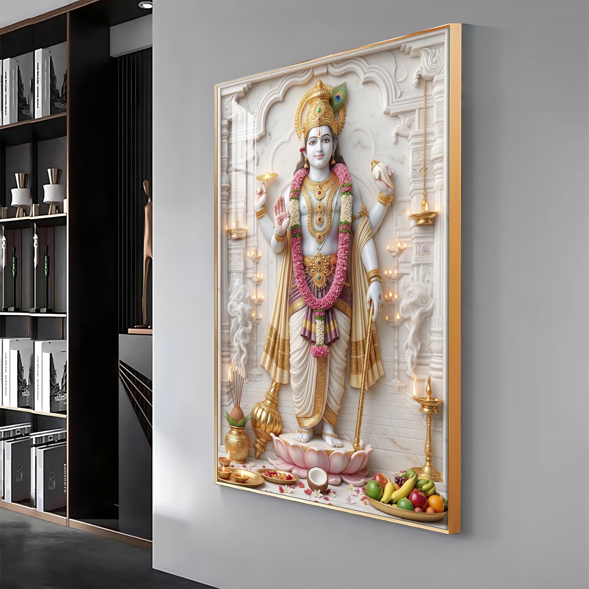 Vishnu Bhagwan With Sudarshana Chakra Premium Acrylic Vertical Wall Art