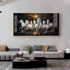 White Seven Running Vastu Lucky Horses Premium Acrylic Horizontal Wall Art
